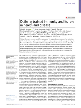 Defining Trained Immunity and Its Role in Health and Disease