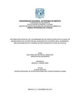 Distribución Espacial De Los Remanentes De Vegetación Nativa a Nivel De Microcuenca En Un Sector Del Municipio De Acatepec (Edo