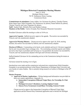 Michigan Historical Commission Meeting Minutes, June 13, 2018