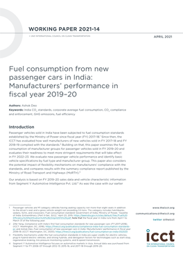 Fuel Consumption from New Passenger Cars in India: Manufacturers’ Performance in Fiscal Year 2019–20