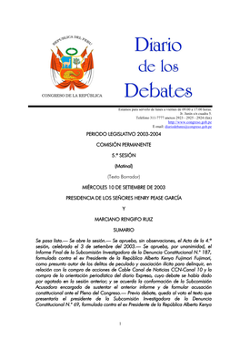 Periodo Legislativo 2003-2004 Comisión Permanente 5.ª