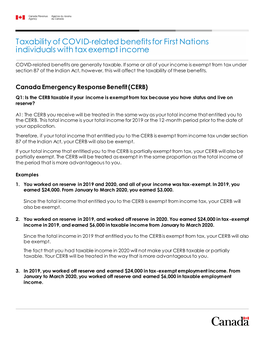 Taxability of COVID-Related Benefits for First Nations Individuals with Tax