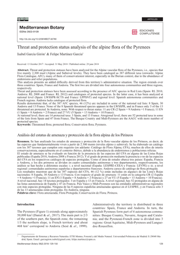 Threat and Protection Status Analysis of the Alpine Flora of the Pyrenees Isabel García Girón1 & Felipe Martínez García1