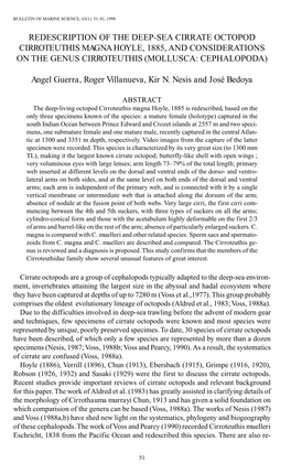 Redescription of the Deep-Sea Cirrate Octopod <I>Cirroteuthis Magna</I