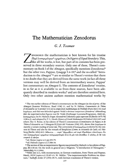 The Mathematician Zenodorus Toomer, G J Greek, Roman and Byzantine Studies; Summer 1972; 13, 2; Proquest Pg