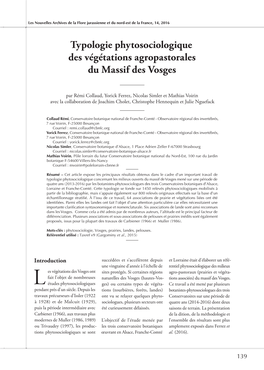 Typologie Phytosociologique Des Végétations Agropastorales Du Massif Des Vosges