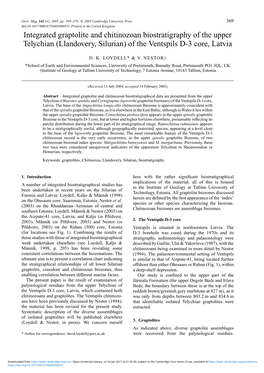 Integrated Graptolite and Chitinozoan Biostratigraphy of the Upper Telychian (Llandovery, Silurian) of the Ventspils D-3 Core, Latvia