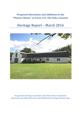 Heritage Report Oaks 20160331