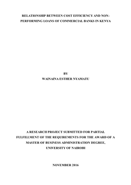 Relationship Between Cost Efficiency and Non-Performing Loans of Commercial Banks in Kenya