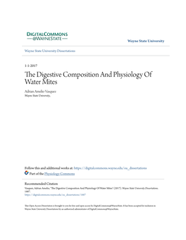 The Digestive Composition and Physiology of Water Mites Adrian Amelio Vasquez Wayne State University