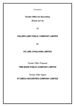 Tender Offer for Securities (Form 247-4) of GOLDEN LIME PUBLIC