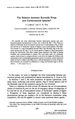 The Relation Between Burnside Rings and Combinatorial Species*