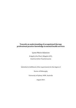 Towards an Understanding of Occupational Therapy Professional Practice Knowledge in Mental Health Services