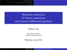 Holonomy Reductions of Cartan Connections and Invariant Differential Equations