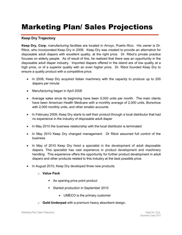 Marketing Plan/ Sales Projections