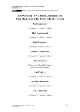Knotworking in Academic Libraries: Two Case Studies from the University of Helsinki