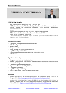 Curriculum Vitae Et Studiorum Personal Data