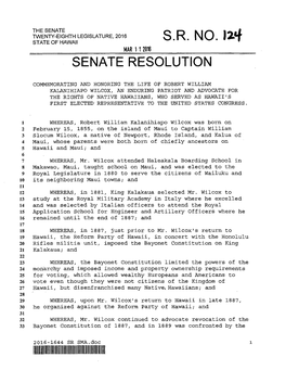 S.R. NO. 12Q MAR 1 12016 SENATE RESOLUTION