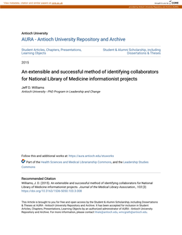 An Extensible and Successful Method of Identifying Collaborators for National Library of Medicine Informationist Projects