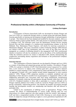 Professional Identity Within a Workplace Community of Practice