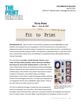 Fit to Print May 1 – June 30, 2021