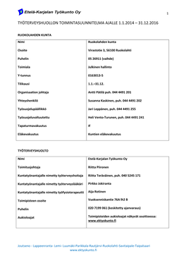 Työterveyshuollon Toimintasuunnitelma Ajalle 1.1.2014 – 31.12.2016