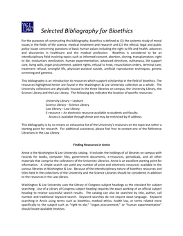 Selected Bibliography for Bioethics