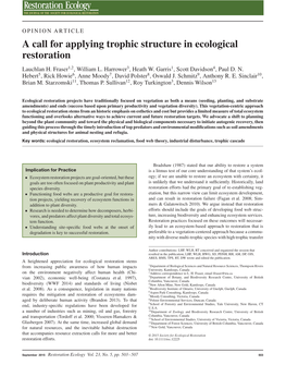 A Call for Applying Trophic Structure in Ecological Restoration Lauchlan H