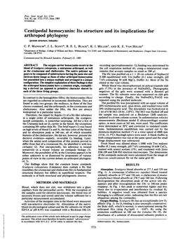 Centipedal Hemocyanin: Its Structure and Its Implications for Arthropod Phylogeny (Protein Structure/Subunits) C