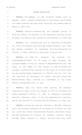 92 SR0133 Lrb9208771rhrh 1 SENATE RESOLUTION 2 WHEREAS, the Members of the Illinois Senate Wish to 3 Expres