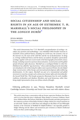 Social Citizenship and Social Rights in an Age of Extremes: T. H. Marshall's
