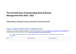 The Cornwall Area of Outstanding Natural Beauty Management Plan 2016 - 2021