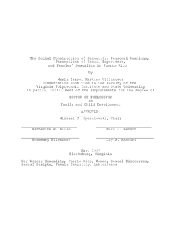 The Social Construction of Sexuality: Personal Meanings, Perceptions of Sexual Experience, and Females' Sexuality in Puerto Rico