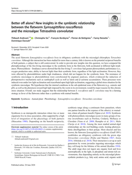 Better Off Alone? New Insights in the Symbiotic Relationship Between the Flatworm Symsagittifera Roscoffensis and the Microalgae Tetraselmis Convolutae