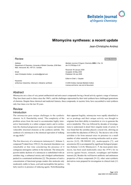 Mitomycins Syntheses: a Recent Update