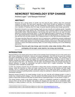 NEWCREST TECHNOLOGY STEP CHANGE Andrew Logan1,* and Narayan Krishnan2