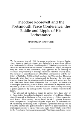 Theodore Roosevelt and the Portsmouth Peace Conference: the Riddle and Ripple of His Forbearance