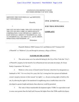 COMPLAINT CORPORATION, 51E42 OWNER LLC, GREEN 110 EAST 42ND LLC, GREEN 317 MADISON LLC, SLG 331 MADISON LLC, SLG 48E43 LLC, and SL GREEN OPERATING PARTNERSHIP, L.P