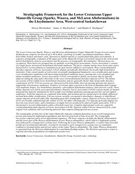 Stratigraphic Framework for the Lower Cretaceous Upper Mannville Group (Sparky, Waseca, and Mclaren Alloformations) in the Lloyd