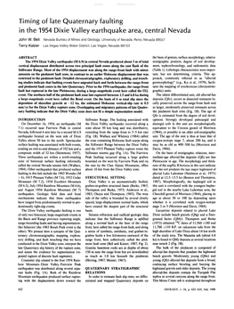 Timing of Late Quaternary Faulting in the 1954 Dixie Valley Earthquake Area, Central Nevada