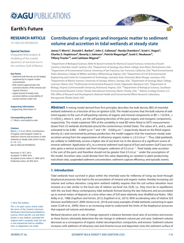 Contributions of Organic and Inorganic Matter to Sediment 10.1002/2015EF000334 Volume and Accretion in Tidal Wetlands at Steady State