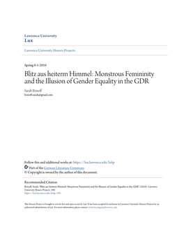 Blitz Aus Heiterm Himmel: Monstrous Femininity and the Illusion of Gender Equality in the GDR Sarah Bonoff Bonoff.Sarah@Gmail.Com