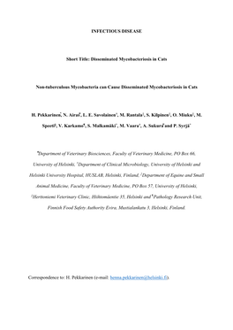 INFECTIOUS DISEASE Short Title: Disseminated Mycobacteriosis In