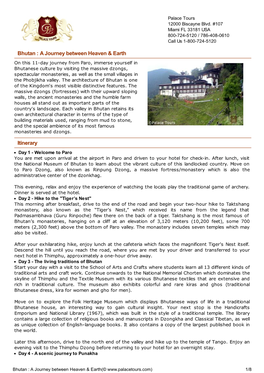 Bhutan : a Journey Between Heaven & Earth Itinerary