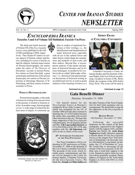 CENTER for IRANIAN STUDIES NEWSLETTER Vol