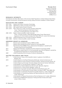 Curriculum Vitae Renske Smit University of Cambridge Department of Physics Madingley Road Cambridge CB3 0HA United Kingdom Rs940@Cam.Ac.Uk