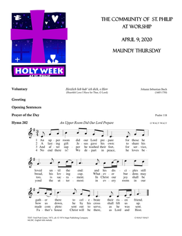 The Community of St. Philip at Worship April 9, 2020 Maundy