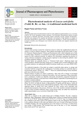 Phytochemical Analysis of Leucas Urticifolia Received: 15-01-2019 Accepted: 20-02-2019 (Vahl) R