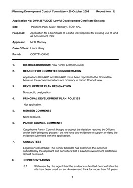 Planning Development Control Committee - 20 October 2009 Report Item 1