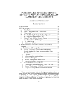 Potential Icj Advisory Opinion: Duties to Prevent Transboundary Harm from Ghg Emissions